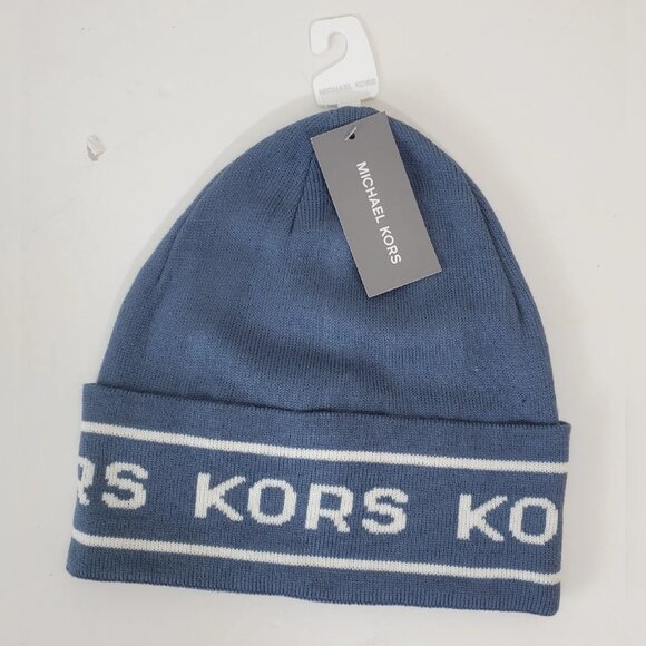 MICHAEL KORS BEANIE HAT MEN'S COLD WEATHER SKY BLUE "KORS" LOGO - Picture 3 of 4